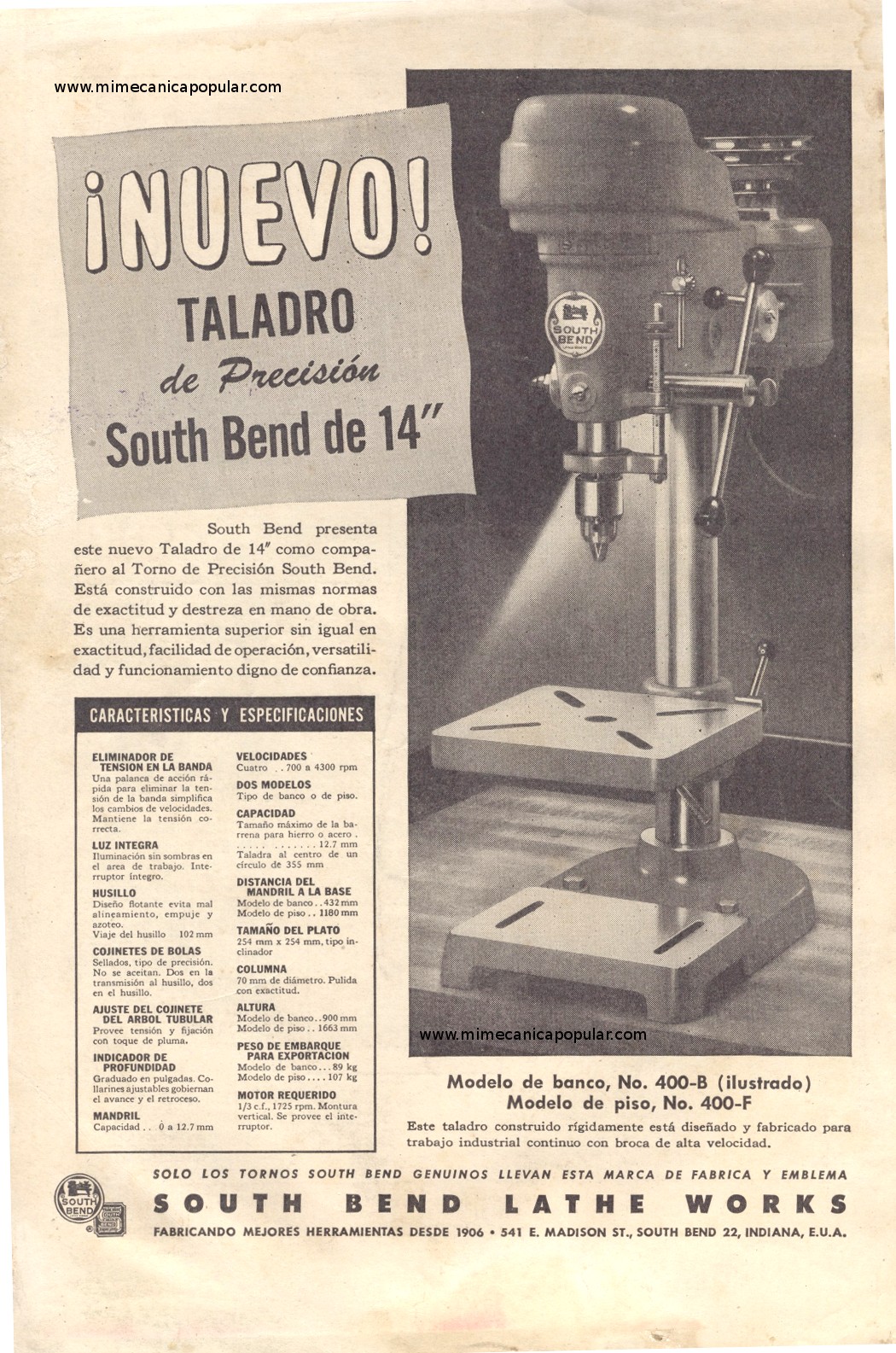 Publicidad - Taladro South Bend - Septiembre 1948