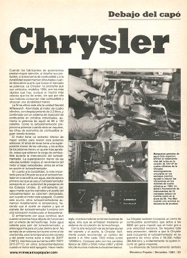 Modelos Chrysler y lo que hay bajo sus capós - Diciembre 1983
