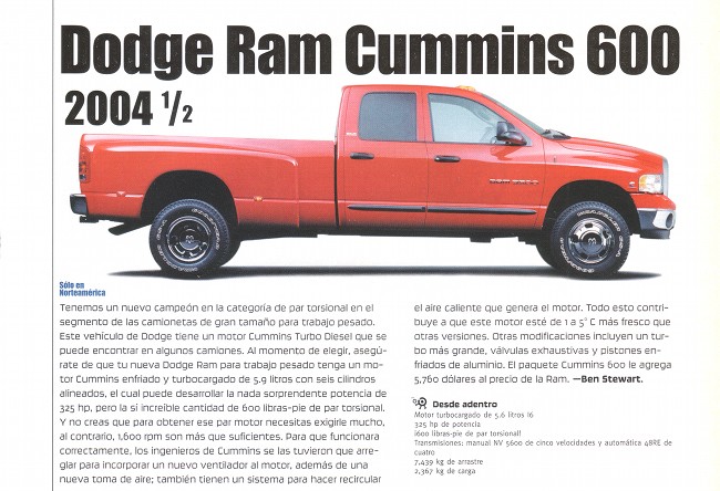 Dodge Ram Cummins 600 - Abril 2004