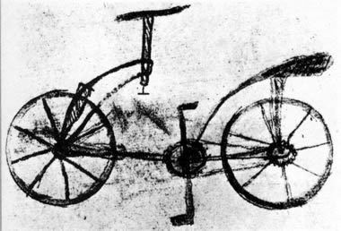 Leonardo inventó el mando de cadena para bicicletas, de acuerdo con los que afirman que este esquema de una bicicleta, fue hecha por un joven pupilo del maestro. No fue hasta un siglo después, que se usó el mando de cadena
