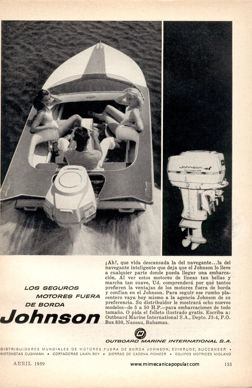 Publicidad - Motores Fuera de Borda Johnson - Abril 1959