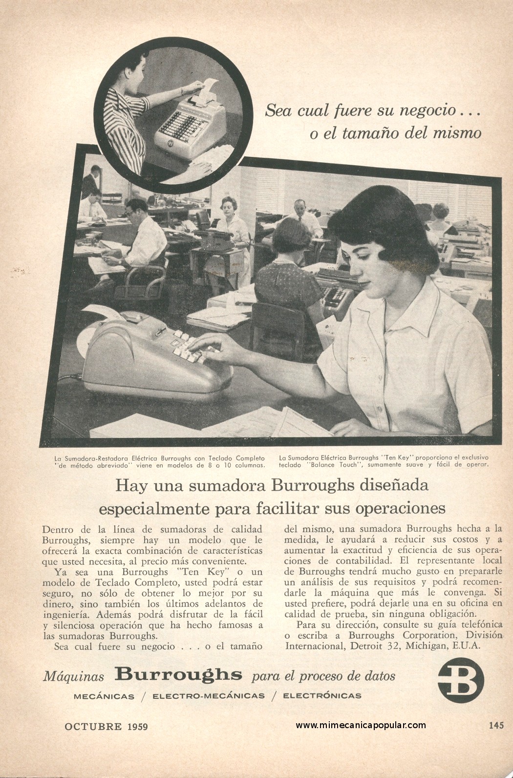 Publicidad - Sumadora Burroughs - Octubre 1959