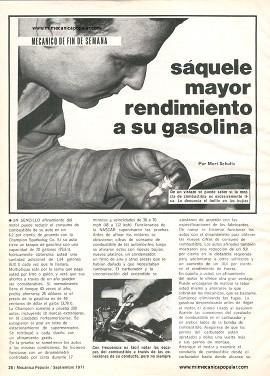 Sáquele mayor rendimiento a su gasolina - Septiembre 1971