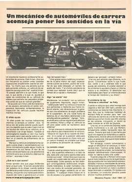 Un mecánico de automóviles de carrera aconseja poner los sentidos en la vía - Abril 1984