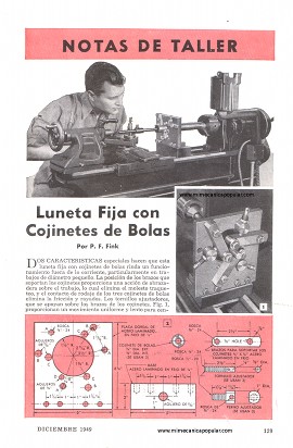 Luneta Fija con Cojinetes de Bolas -torno metal - Diciembre 1949