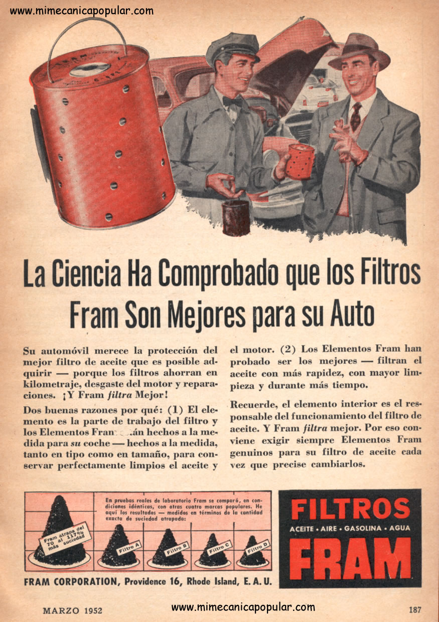 Publicidad - Filtros Fram- Marzo 1952