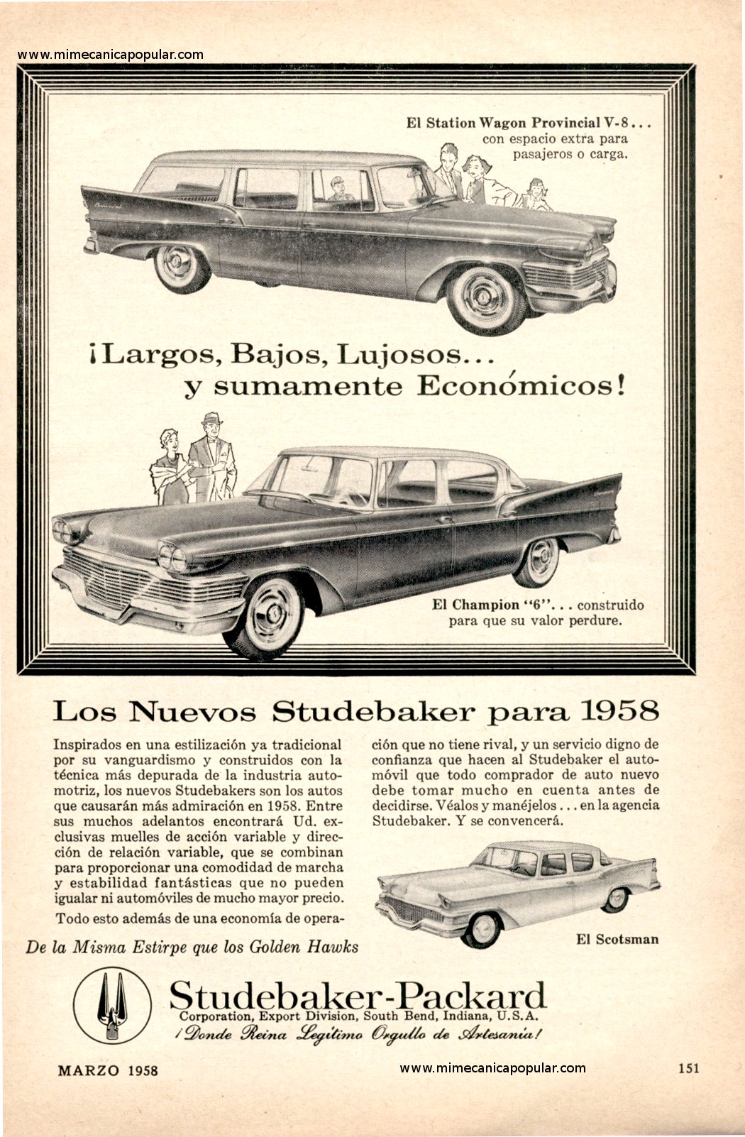 Publicidad - Los Nuevos Studebaker para 1958 - Marzo 1958
