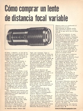 Cómo comprar un lente de distancia focal variable - Febrero 1982