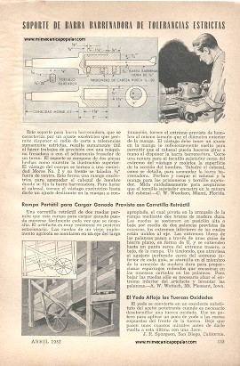 Soporte de barra barrenadora de tolerancias estrictas -Torno metal - Abril 1952