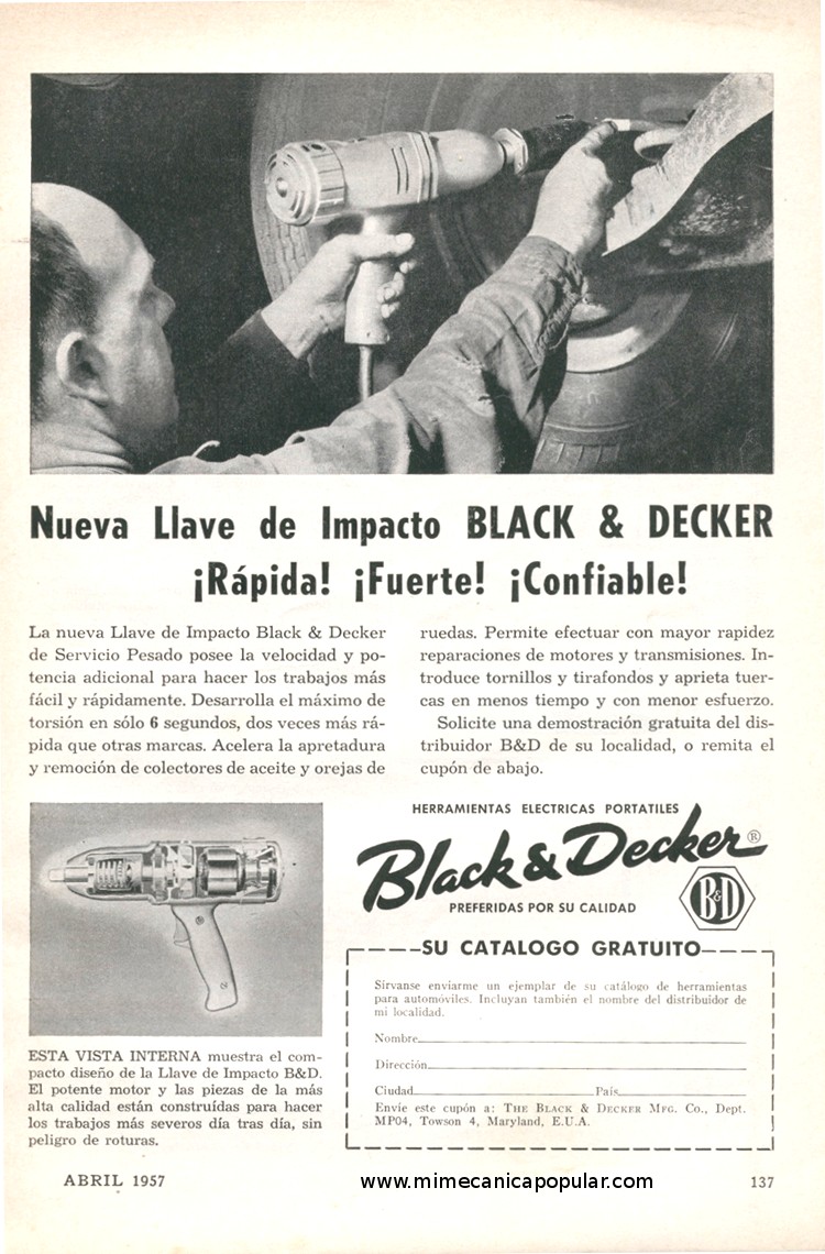 Publicidad - Herramientas Black and Decker - Abril 1957