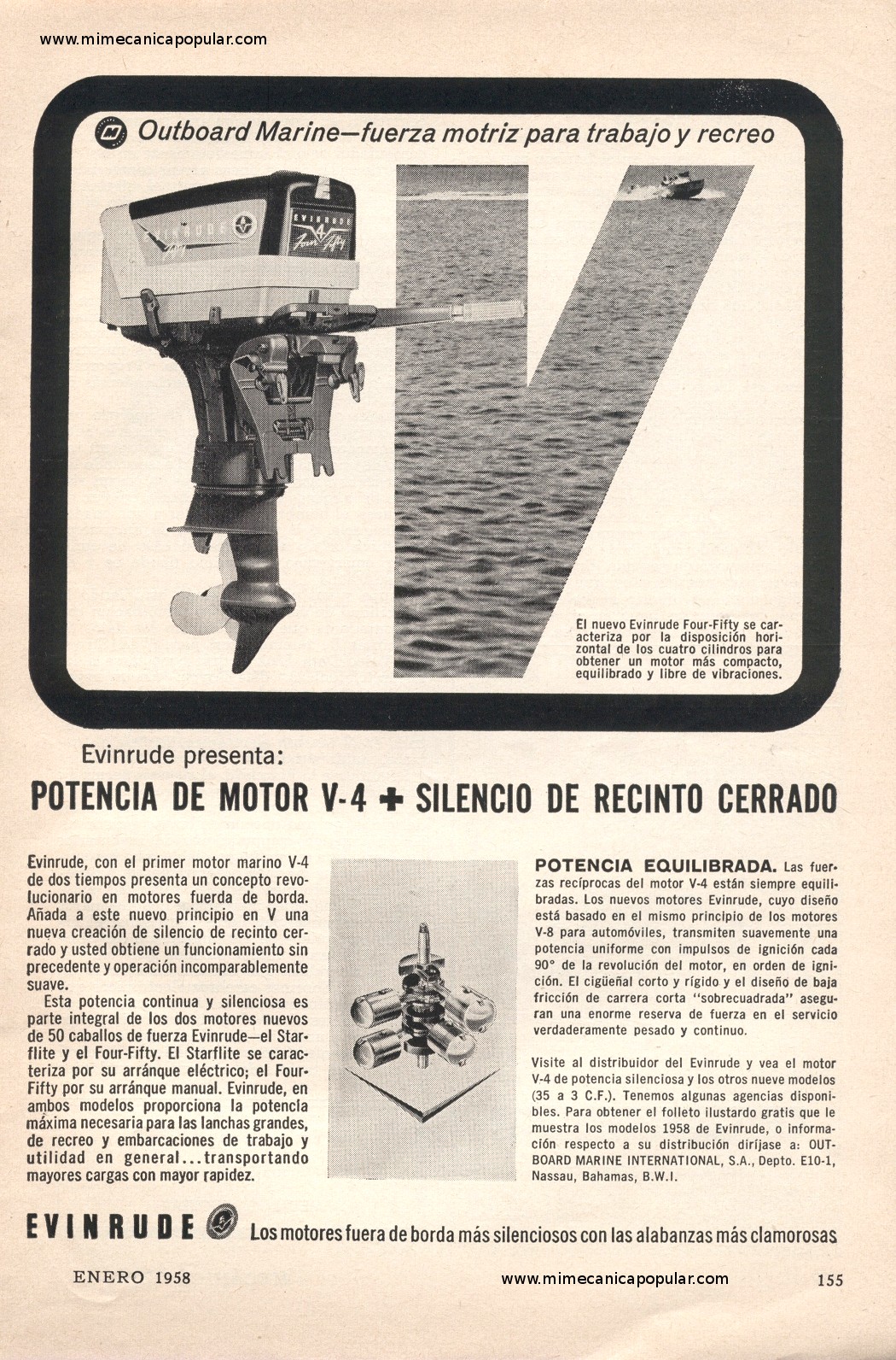 Publicidad - Motores Fuera de Borda Evinrude - Enero 1958