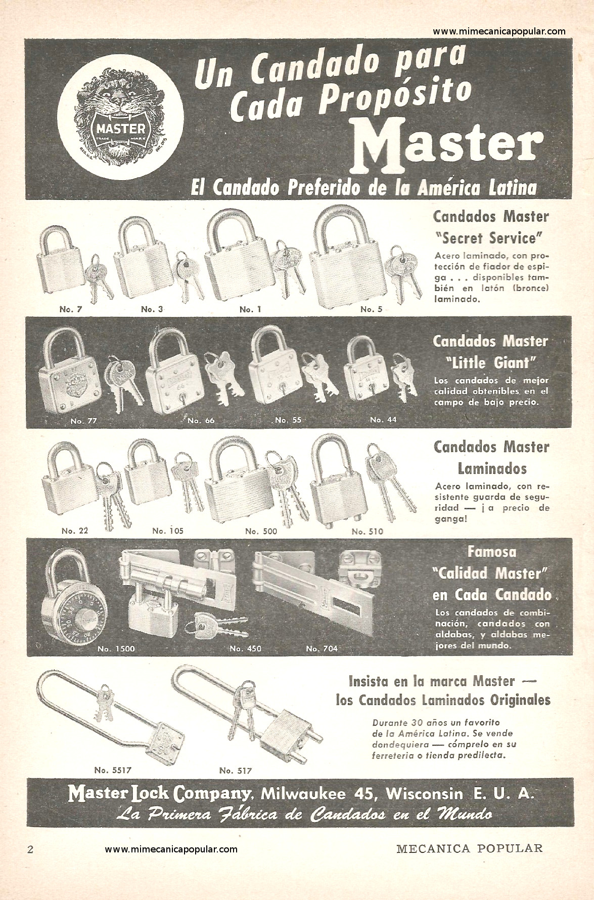 Publicidad - Candados Master - Marzo 1954