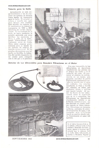 Detector de Luz Ultravioleta para Descubrir Filtraciones en el Motor - Septiembre 1952