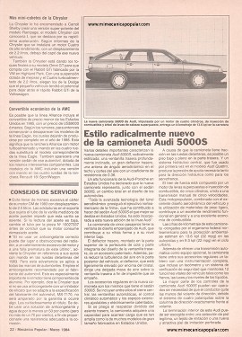 Estilo radicalmente nuevo de la camioneta Audi 5000S - Marzo 1984