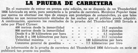 La Prueba en Carretera Thunderbird 1955