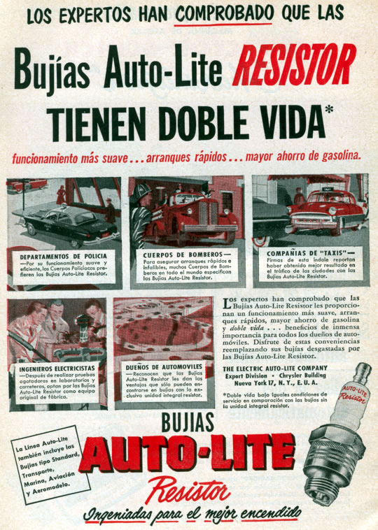 Bujías Auto-Lite Resistor - Marzo 1955