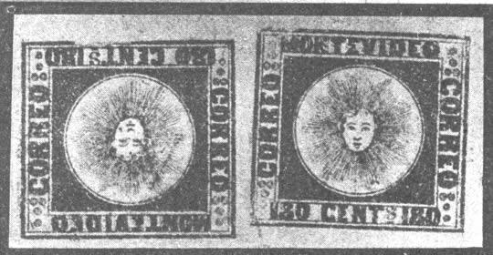 Uruguay, tete-beche de 1858, 180 céntimos