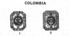 Emite sus primeros sellos en Agosto de 1859 (figura 1) y en Junio de 1860 (figura 2), impresos en Bogotá por Ayala y Medrano para la Confederación de Granada