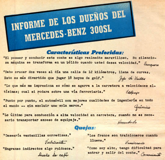 INFORME DE LOS DUEÑOS DEL MERCEDES-BENZ 300SL
