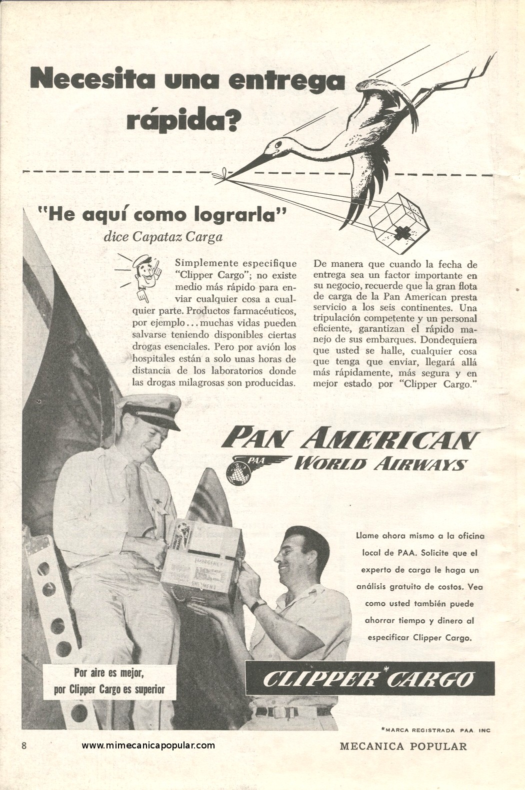 Publicidad - Clipper Cargo - Pan American World Airways - Junio 1952