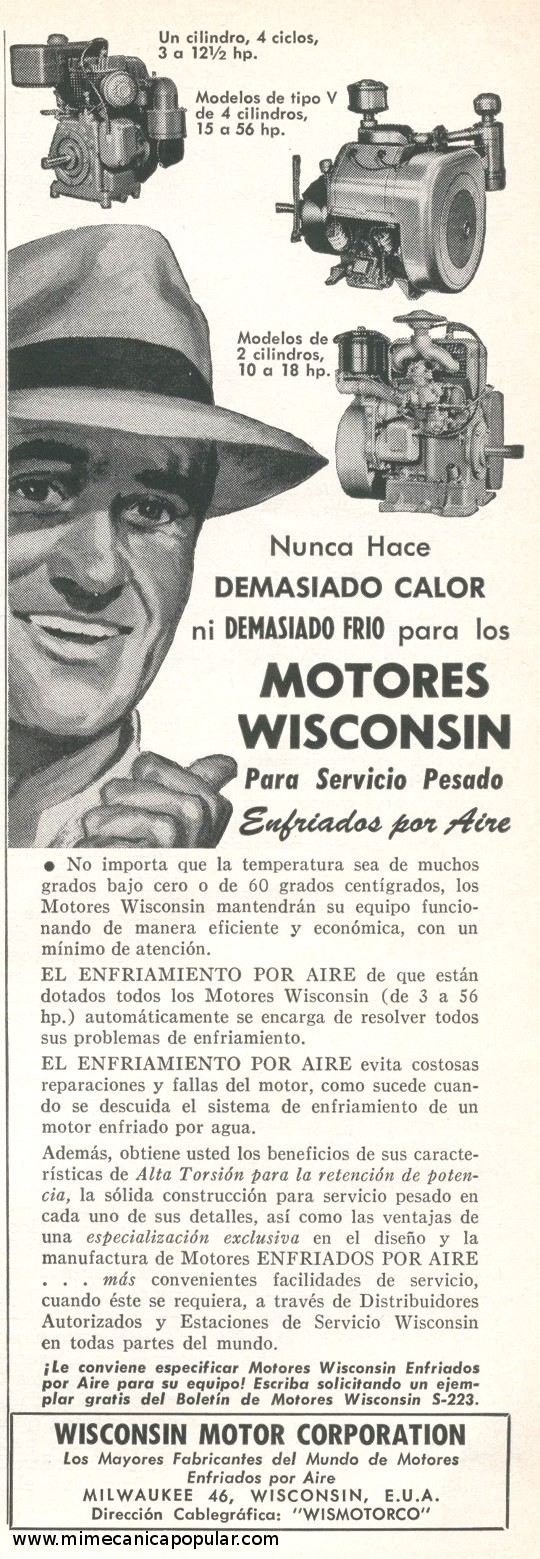 Publicidad - Motores Wisconsin - Septiembre 1958