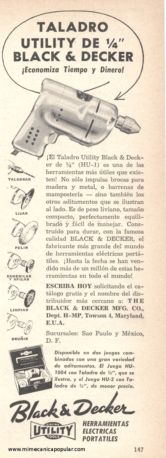 Publicidad - Taladro Black and Decker - Junio 1952