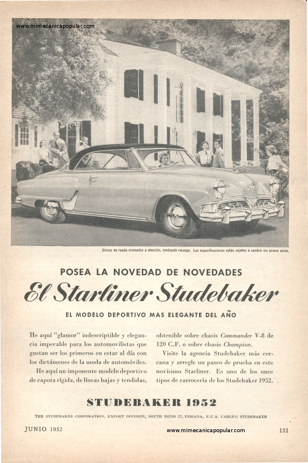 Publicidad - Starliner Studebaker - Junio 1952