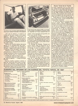 El económico Toyota Tercel visto por los dueños - Agosto 1980