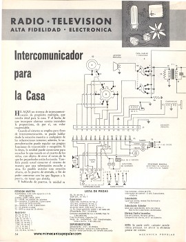 Intercomunicador para la casa - Septiembre 1962