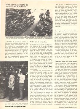 Cómo Comprar Piezas de Uso para su Automóvil - Abril 1976