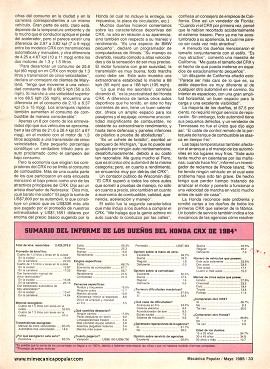 Informe de los dueños: Honda Civic CRX de 1984 - Mayo 1985