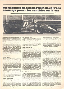 Un mecánico de automóviles de carrera aconseja poner los sentidos en la vía - Abril 1984