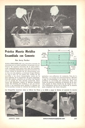 Práctica maceta metálica ensamblada con cemento - Abril 1959