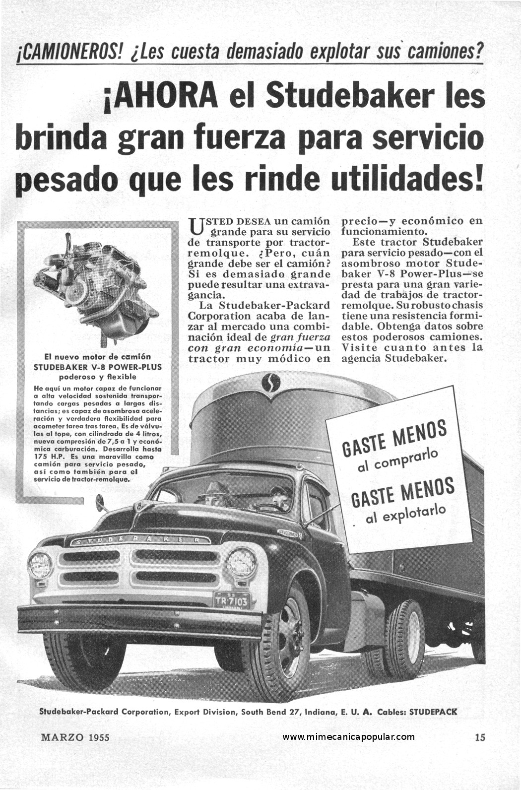 Publicidad - Camión Studebaker - Marzo 1955