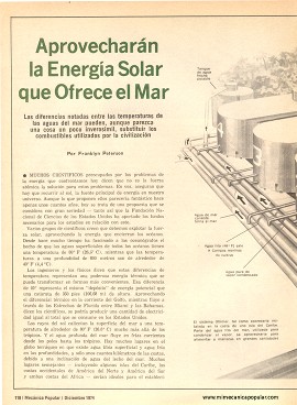 Aprovecharán la Energía Solar que Ofrece el Mar - Diciembre 1974