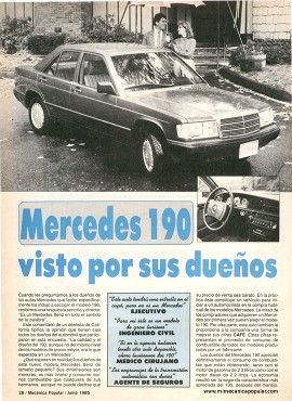 Informe de los dueños: Mercedes Benz 190 de 1984 - Junio 1985