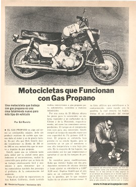 Motocicletas que Funcionan con Gas Propano - Noviembre 1974
