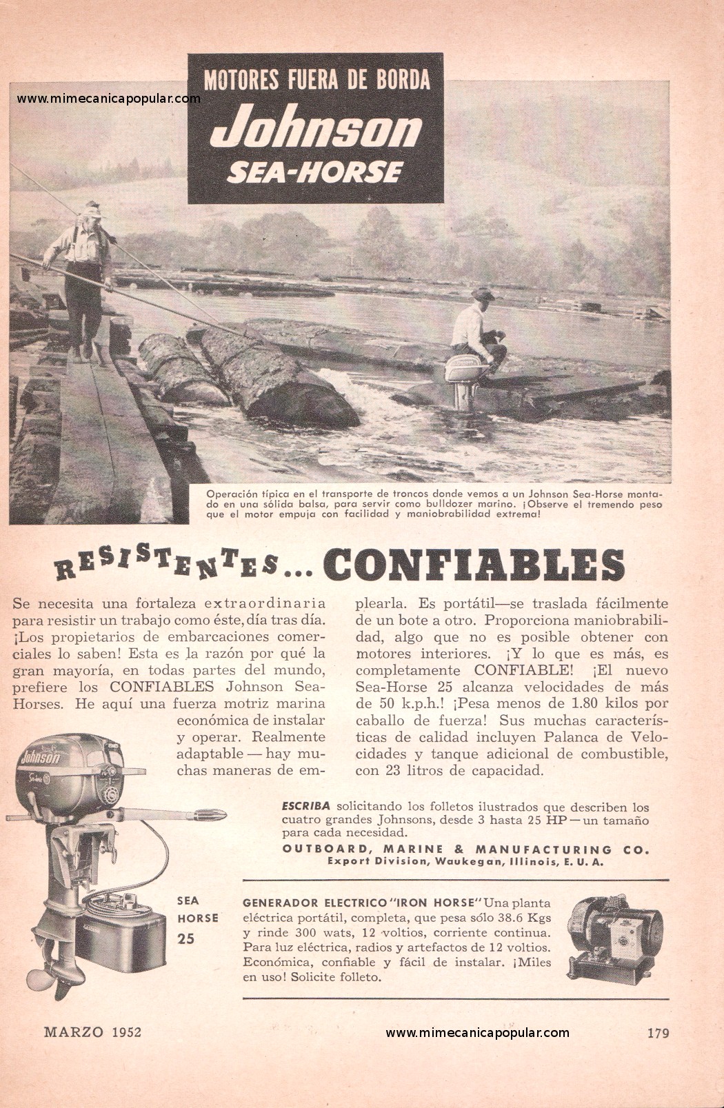 Publicidad - Motores Fuera de Borda Johnson - Marzo 1952