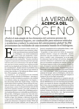 La verdad acerca del hidrógeno - Diciembre 2006