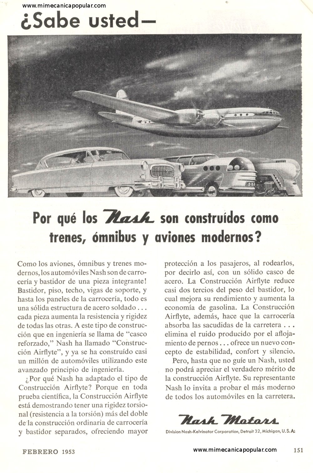 Publicidad - Nash Motors - Febrero 1953