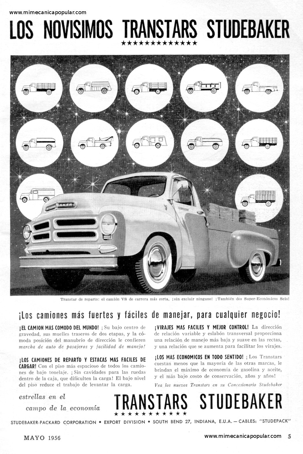 Publicidad - Camiones Transtars Studebaker - Mayo 1956