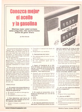 Conozca mejor el aceite y la gasolina - Octubre 1978
