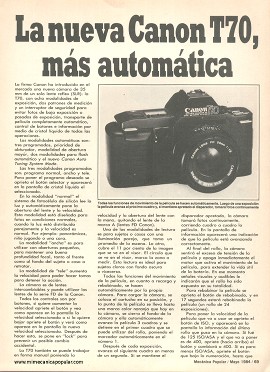 Cámara Canon T70 más automática - Mayo 1984
