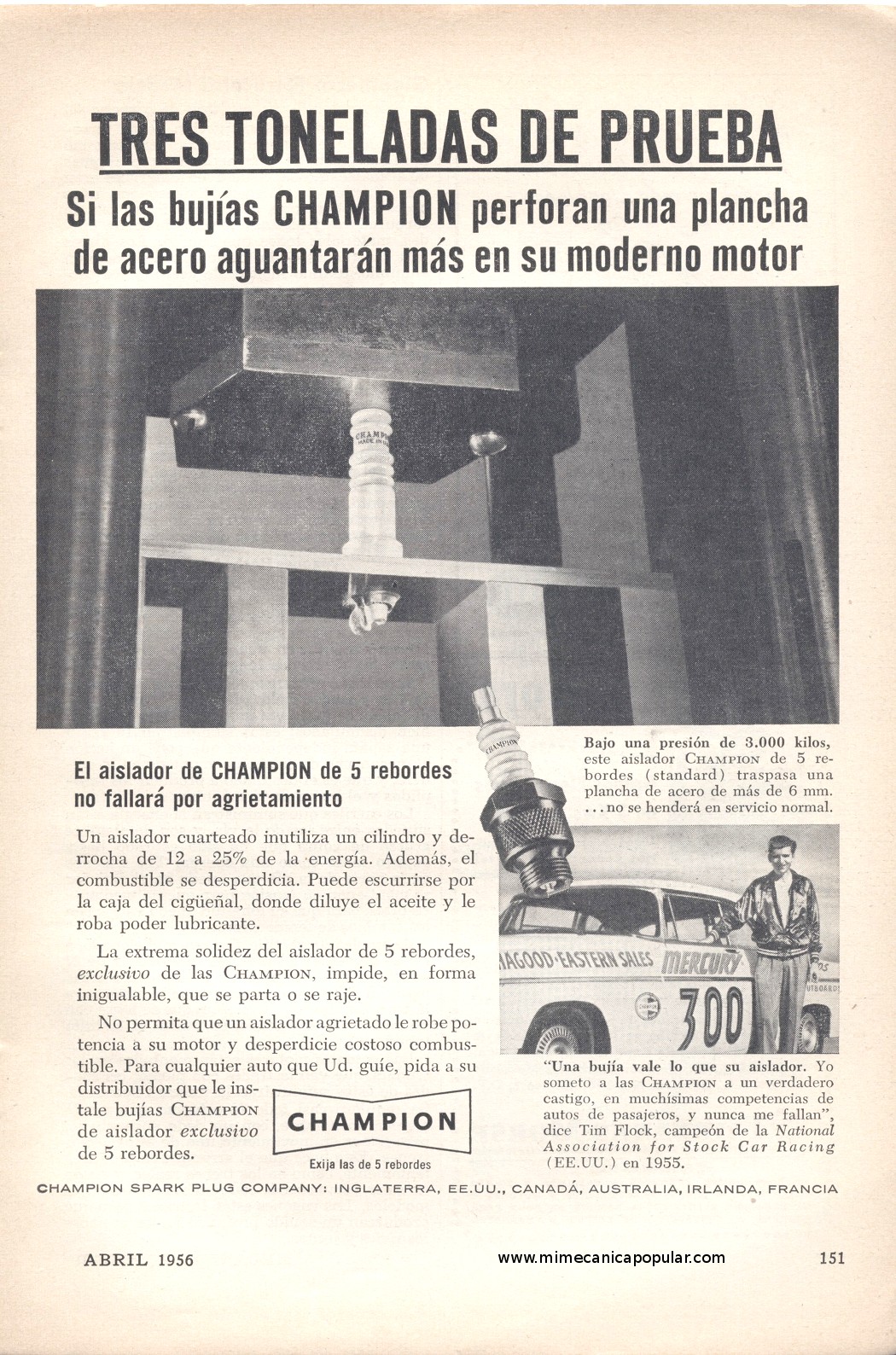 Publicidad - Bujías Champion - Abril 1956