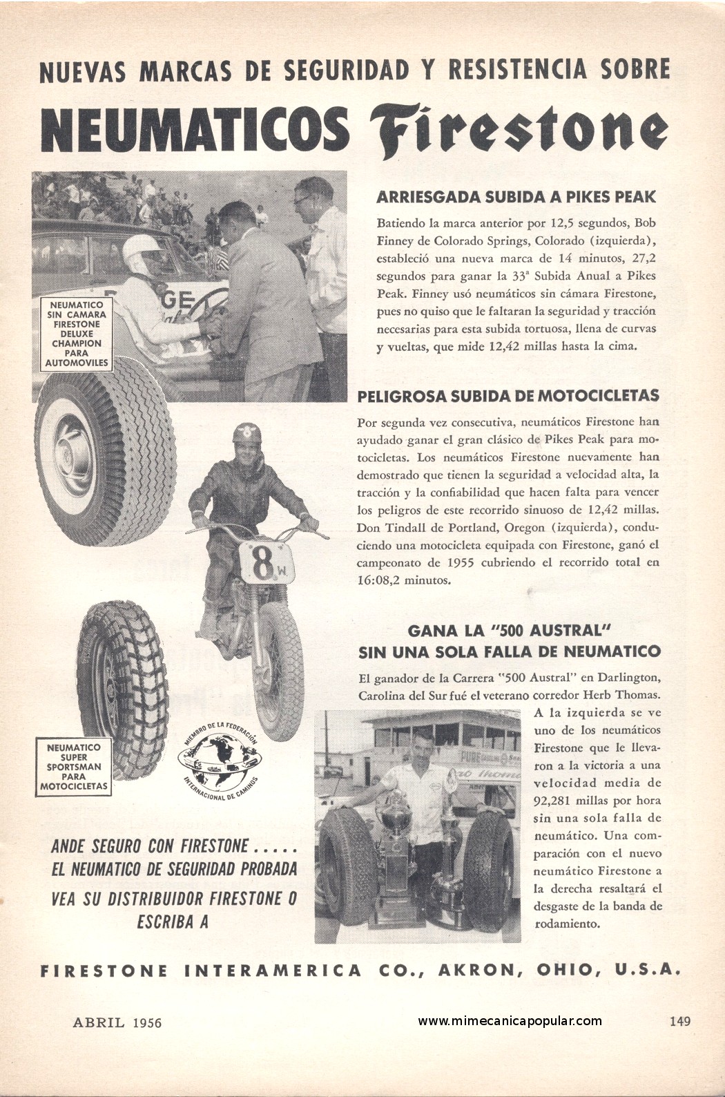 Publicidad - Neumáticos Firestone - Abril 1956